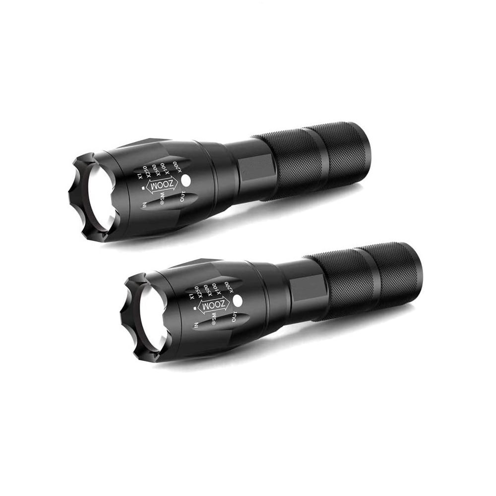 T6 Touch Light LED Tactical Flashlight Zoom-able Flashlights for Camping Night Ride and Adventure, Men's, Size: Large, Black