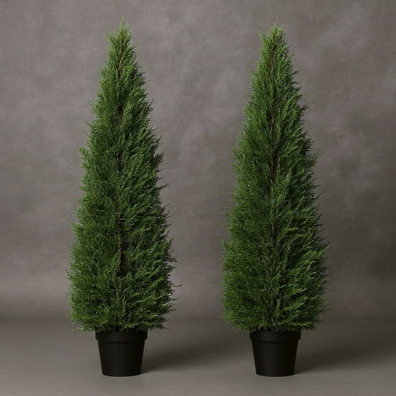 Emorefun 2 Pack Outdoor Cedar Christmas Tree, 3ft Topiary Trees Artificial for Home Front Porch Decor