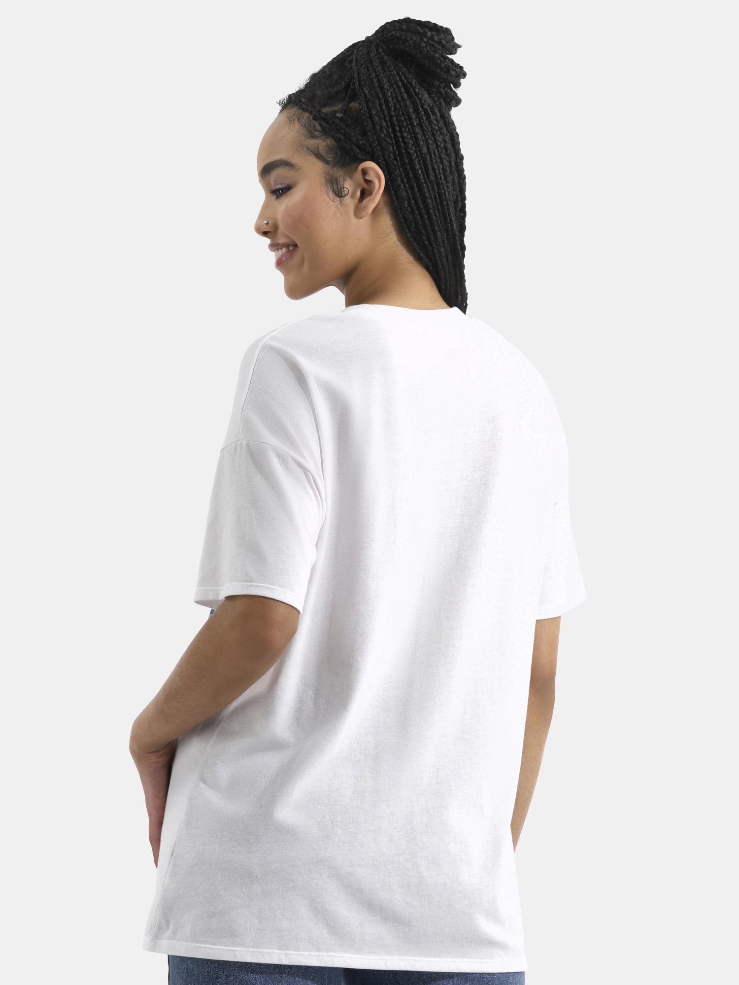 No Boundaries Oversized V Neck Graphic Tee with Short Sleeves, Women's