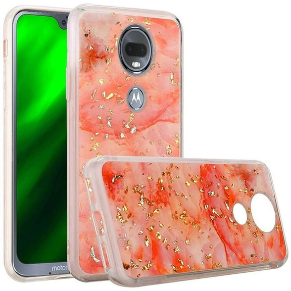 GSA Gold Flake Marble Candy Case for Motorola Moto G7 Power & Suprs - Coral