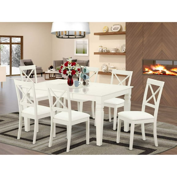 East West Furniture Dining Room Set Linen White, LGBO7-LWH-LC