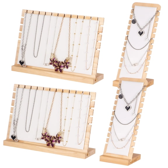 4 Pcs Necklace Display Stands, Multi-Slot Wood Jewelry Display Holders, Large Chain Jewellery Holders, Desktop Necklace Organizer Racks for Selling