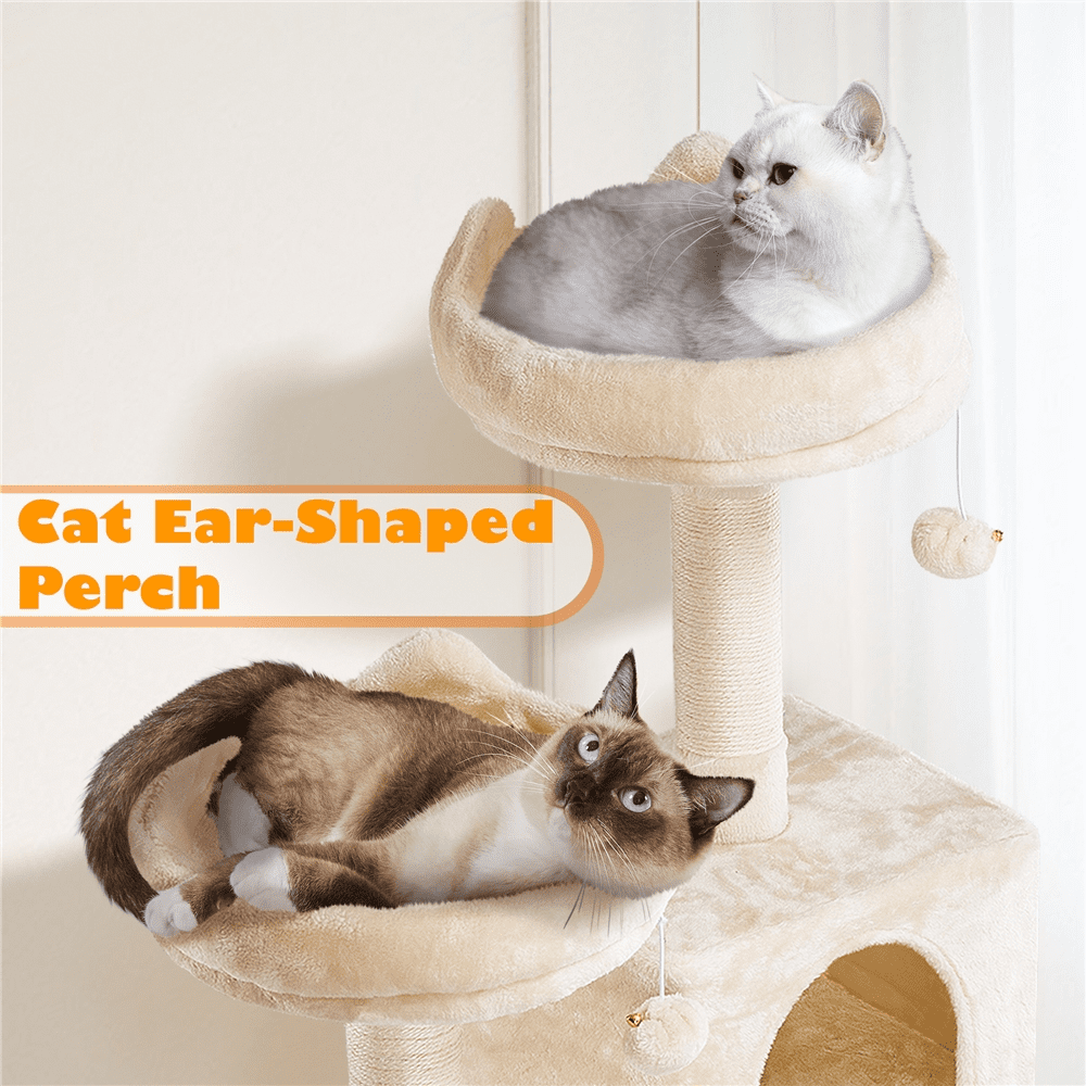 Alden Design 62" Double Condo Cat Tree and Scratching Post Tower, Beige