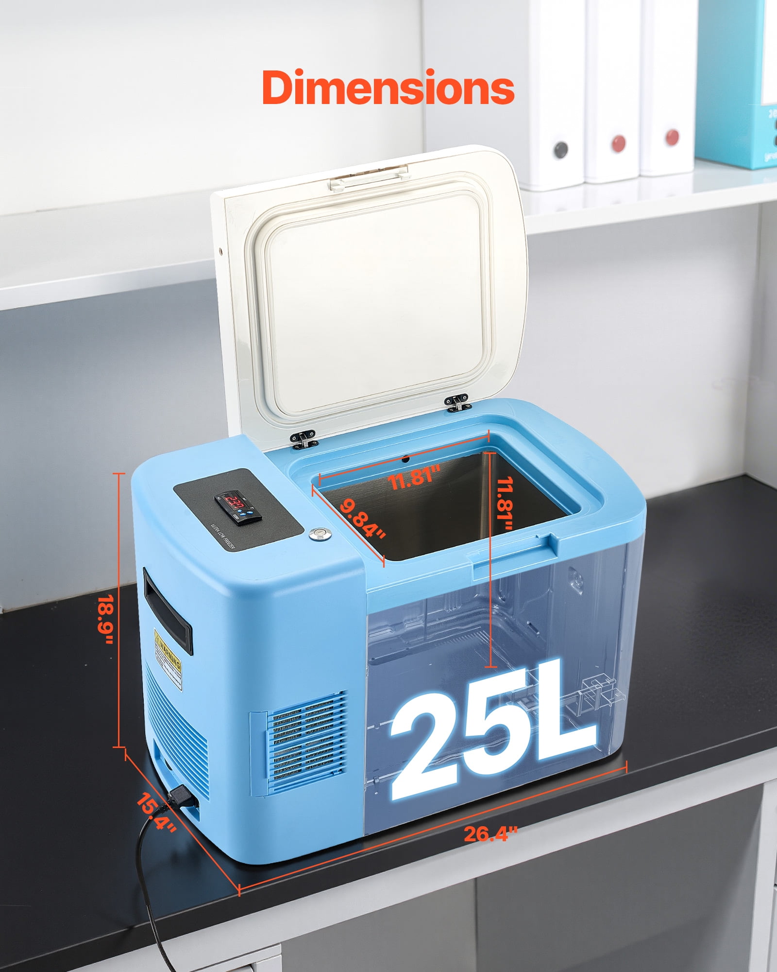 VEVOR Ultra Low Temperature Freezer, 25 L, −40 ℉ to −123 ℉ Adjustable Temp Range, with Digital Display, 304 Stainless Steel Liner, Portable Low Temperature Lab Freezer for Laboratory Samples Storage