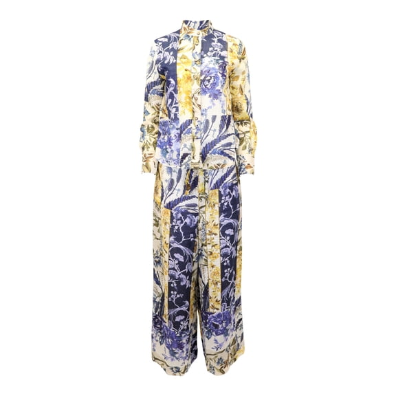 Pre-Owned Zimmermann Aliane Panelled Blouse and Wide Leg Pants in Floral Print Cotton