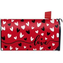 Valentine''s Day Red Mailbox Cover Magnetic Standard Size 21"x19", Black White Love Heart Decorative Post Letter Box Wrap Decor, Anniversary Wedding Holiday Garden Yard Outdoor Decoration