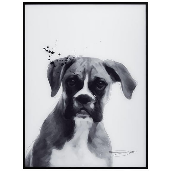 "Boxer" Pet Paintings on Printed Glass Encased with a Gunmetal Anodized Frame