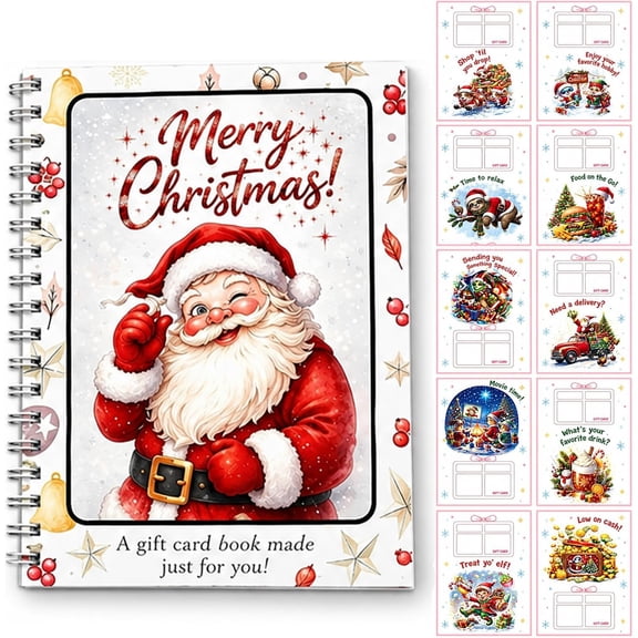 Clearance! Christmas Gift Card Book, Spiral Bound for Holiday Gift Giving(Santa)