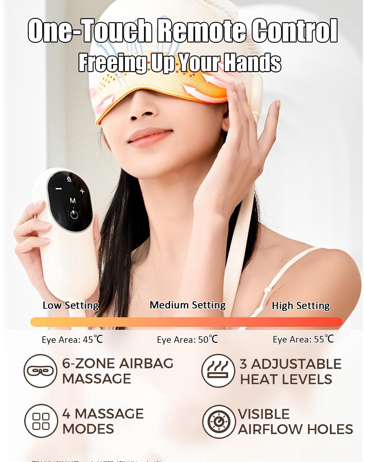 YiFudd Head Massager with Heat and Remote Control, Heated Eye Mask for Migraine Relief and Sleep, Eye Massager Adjustable Modes for Relaxation, Cap-Free Design, Gift for Women and Men