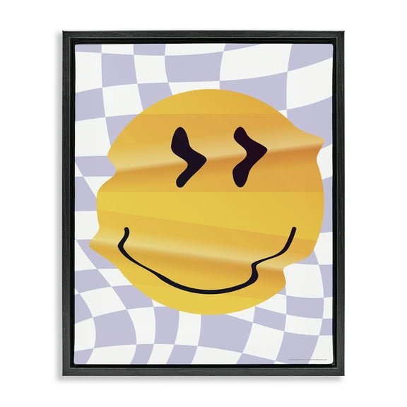 Stupell Industries Wavy Checkered Smile Abstract Painting Black Floater Framed Canvas Art Print Wall Art, 17 x 21