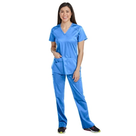 

Med Couture NEW TOUCH Women s V-Neck Shirttail Scrub Top & Yoga 2 Cargo Pocket Scrub Pant Set [XS - 3XL]