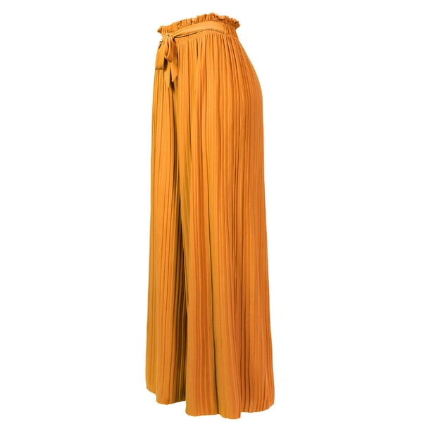 Made by Olivia Women's Ribbon Tie Chiffon Loose Pleated Wide Leg ...