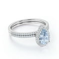 thumbnail image 3 of JeenMata 1.5 Carat Pear Cut Created Aquamarine and Moissanite Halo Wedding Ring Set in 18k White Gold over Silver, 3 of 6