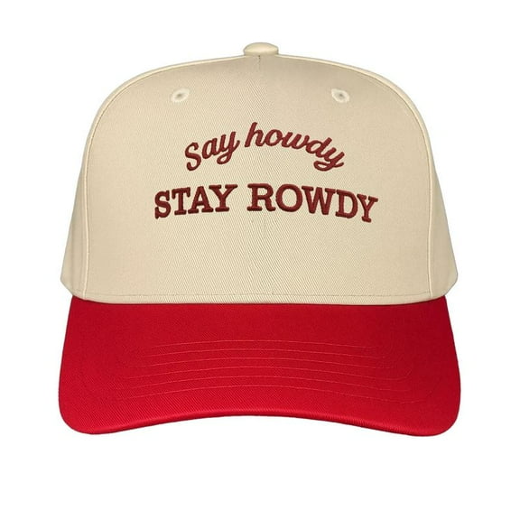 Say Howdy, Stay Rowdy Embroidered Trucker Hat, Adjustable Snapback Cap with Western-Inspired Quote, Fun Statement Hat for Women, Great for Country Concerts, Rodeos, Summer Events