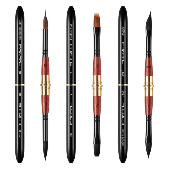 Set de 3 pinceles de acuarela Fuumuui de doble punta con estuche de cuero