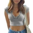 thumbnail image 1 of JGGSPWM Women Y2K Sleeveless Crew Neck Notch Going Out Stretch Ribbed Crop Tank Tops Fall Summer Clothing Gray S, 1 of 5
