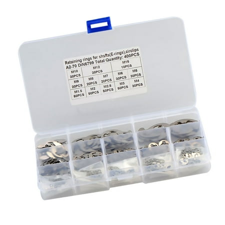 

1 Set 400pcs .5- 5 Stainless Steel Open Retaining Ring E-shaped Snap Ring Set Retaining Ring Kit
