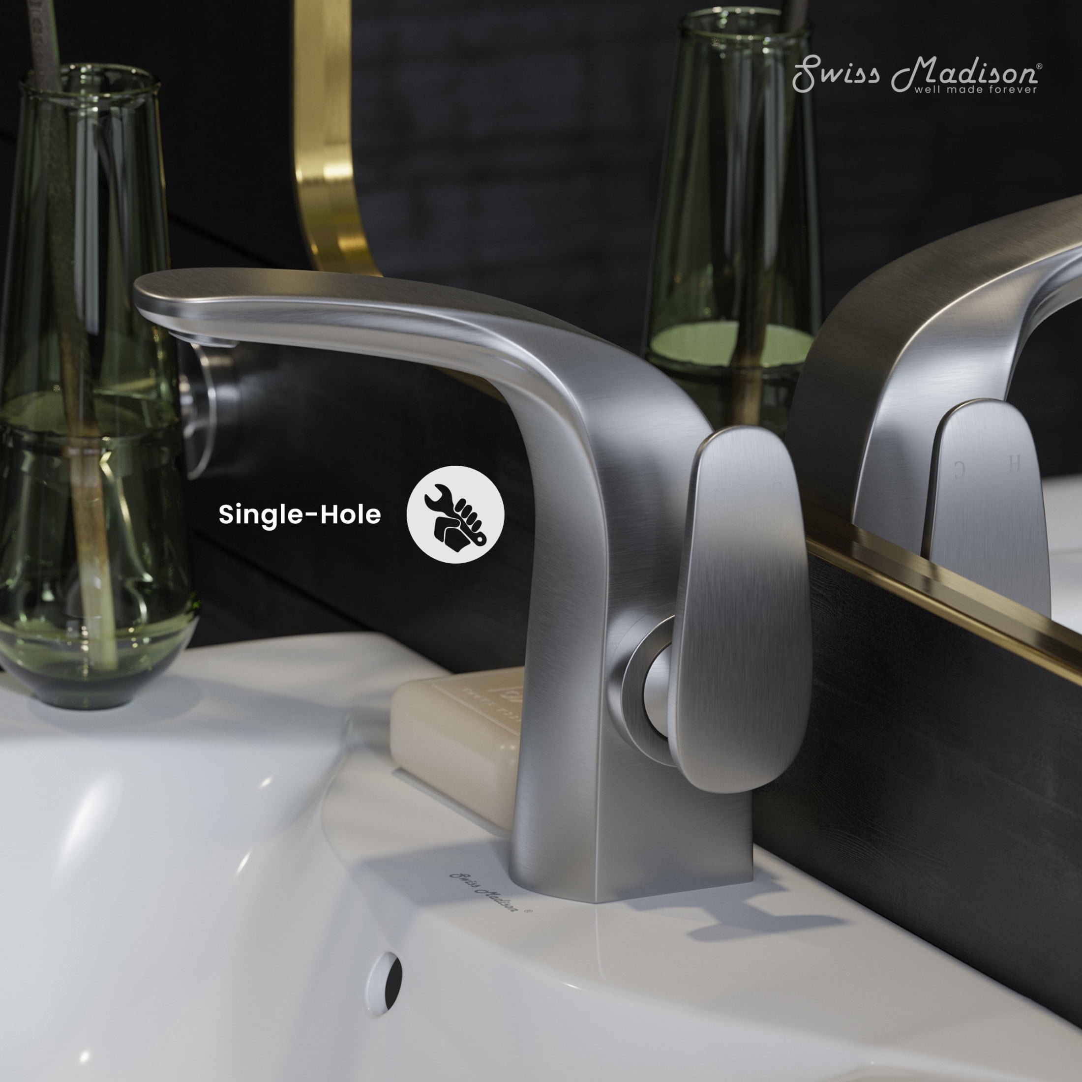 Chateau Single Hole, Single-Handle, Bathroom Faucet in Brushed Nickel