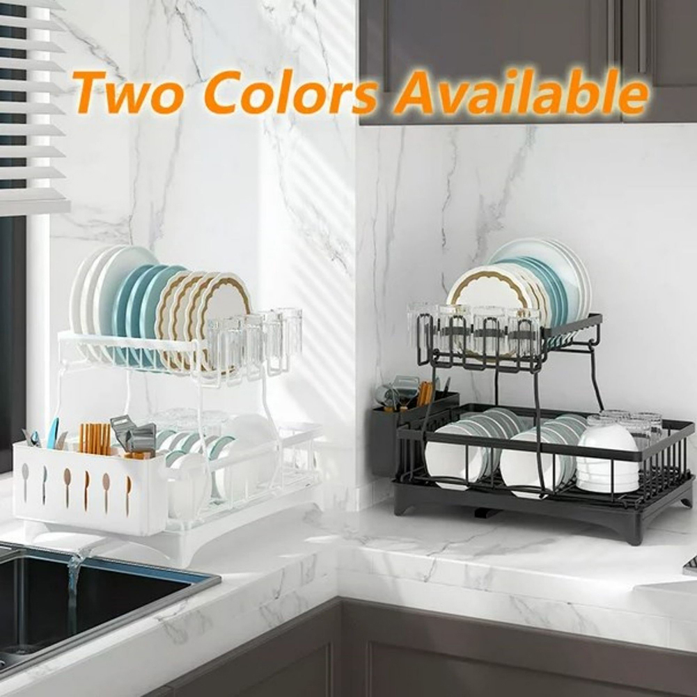 Kadyn 2 Tier Dish Rack with Utensil Holder for Kitchen Counter, Black Kadyn 2 Tier Dish Rack with Utensil Holder for Kitchen Counter, Black
