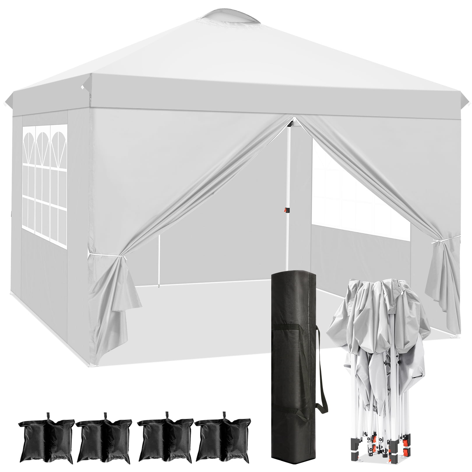 10'x10' Pop Up Outdoor Instant Party Canopy, Air Vent on The Top, 4 Removable Sidewalls, 3 Adjustable Height with Carrying Bag, 4 Ropes & 8 Stakes & 4 Sandbags, White - Walmart.com