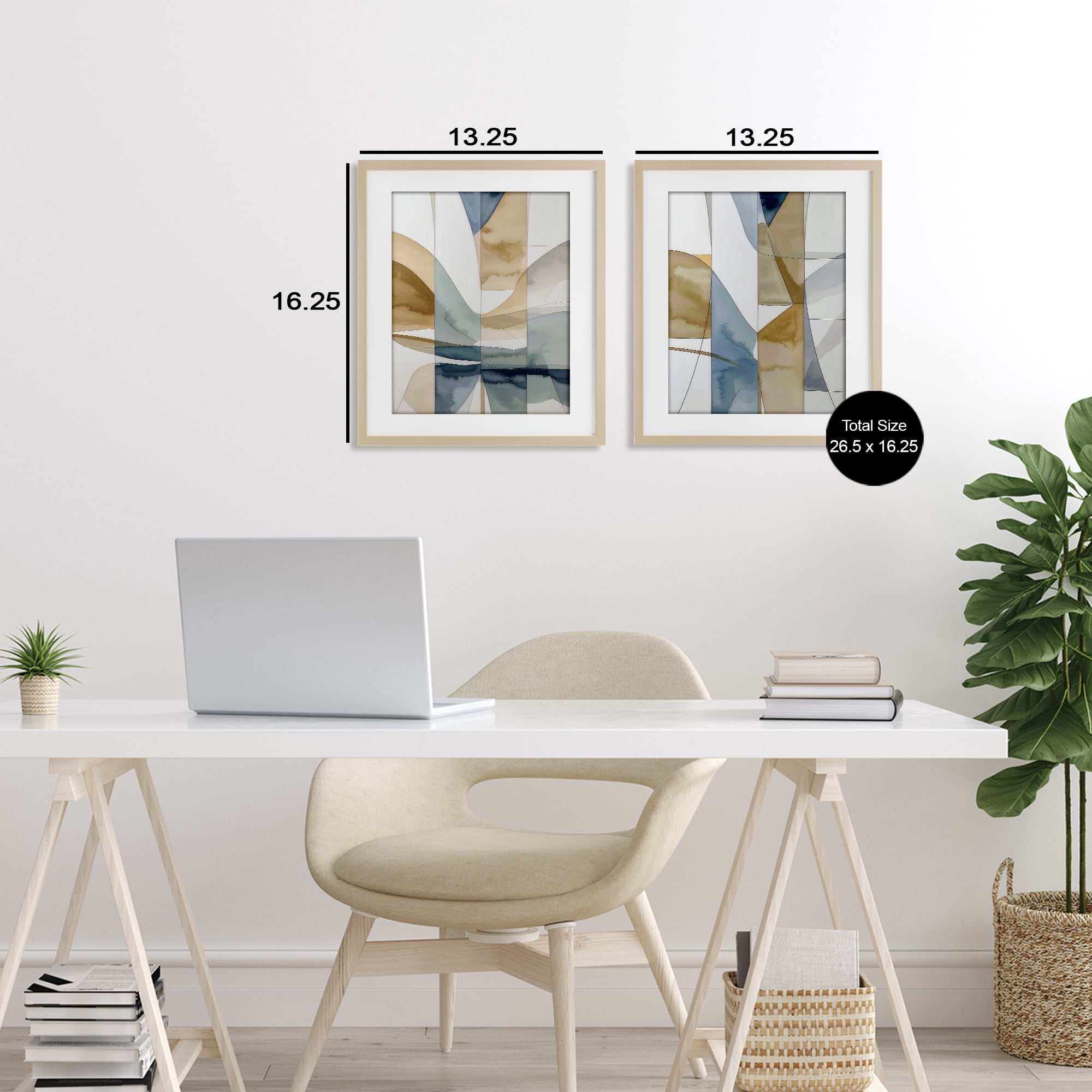 Stupell Industries Balanced Geographic Abstract 2 Piece Birch Framed Print Under Glass Set, design by Alonza Saunders