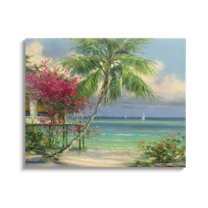 Floral Tropical Summer Vacation Resort Landscape Painting Gallery Wrapped Canvas Print Wall Art