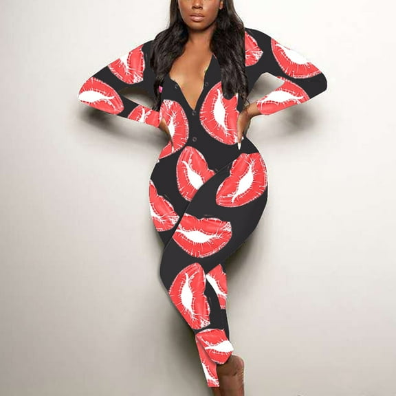 Taylonsss Clearance Women Fashion Casual Pants Button Print Long Sleeve Home Jumpsuit