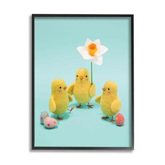 Stupell Industries Spring Chicks Floral Easter Eggs Holiday Photography Black Framed Art Print Wall Art