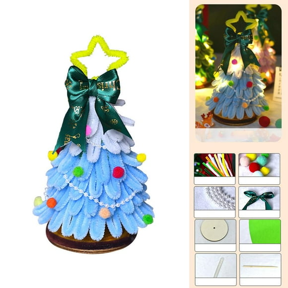 DIY Christmas Tree Craft Kit, Green Pipe Cleaner & Wooden Stick Set for Handmade Decorations, Creative Holiday Gift & Wrapping Material, Fun Adult & Kids Activity