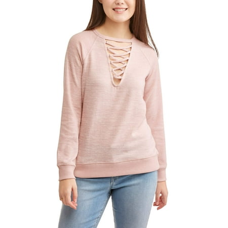Junior Snowboard Clothing - Juniors' Lace-Up Marled Hacci Pullover Sweatshirt