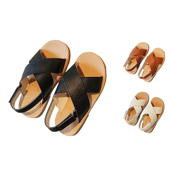 Gyujnb Toddler Girls Crisscross Leather Sandals Adjustable Ankle Strap Non- Sole for Summer Outdoor & Beach Wear,2.5-3 Years