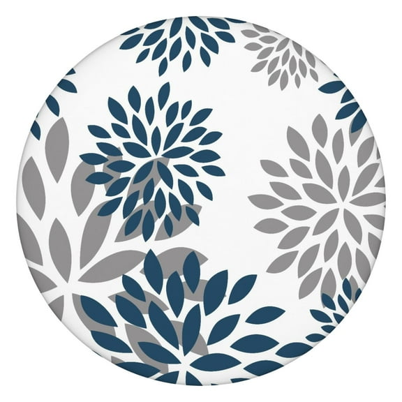 Floral Print Round Tablecloth with Elastic Band, Decorative Stretch Fit Cover for 38-42 Inch Round Tables, Bohemian Design for Dining Decor