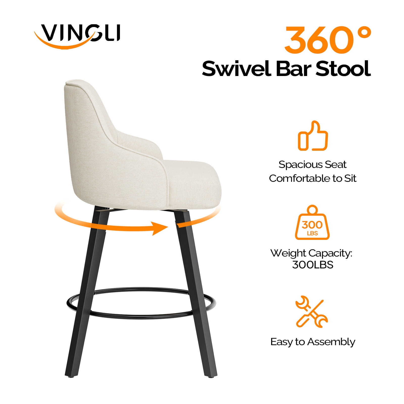 Ktaxon Swivel Bar Stools, 35" Counter Height Adjustable Fabric Bar Stools for Kitchen Island, Modern Beige, 1 PCS