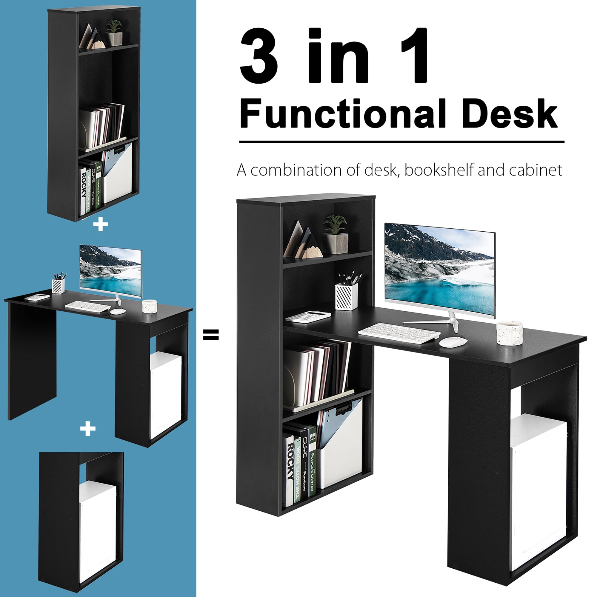 Costway Computer Desk Writing  Workstation Office w/6-Tier Storage Shelves Black