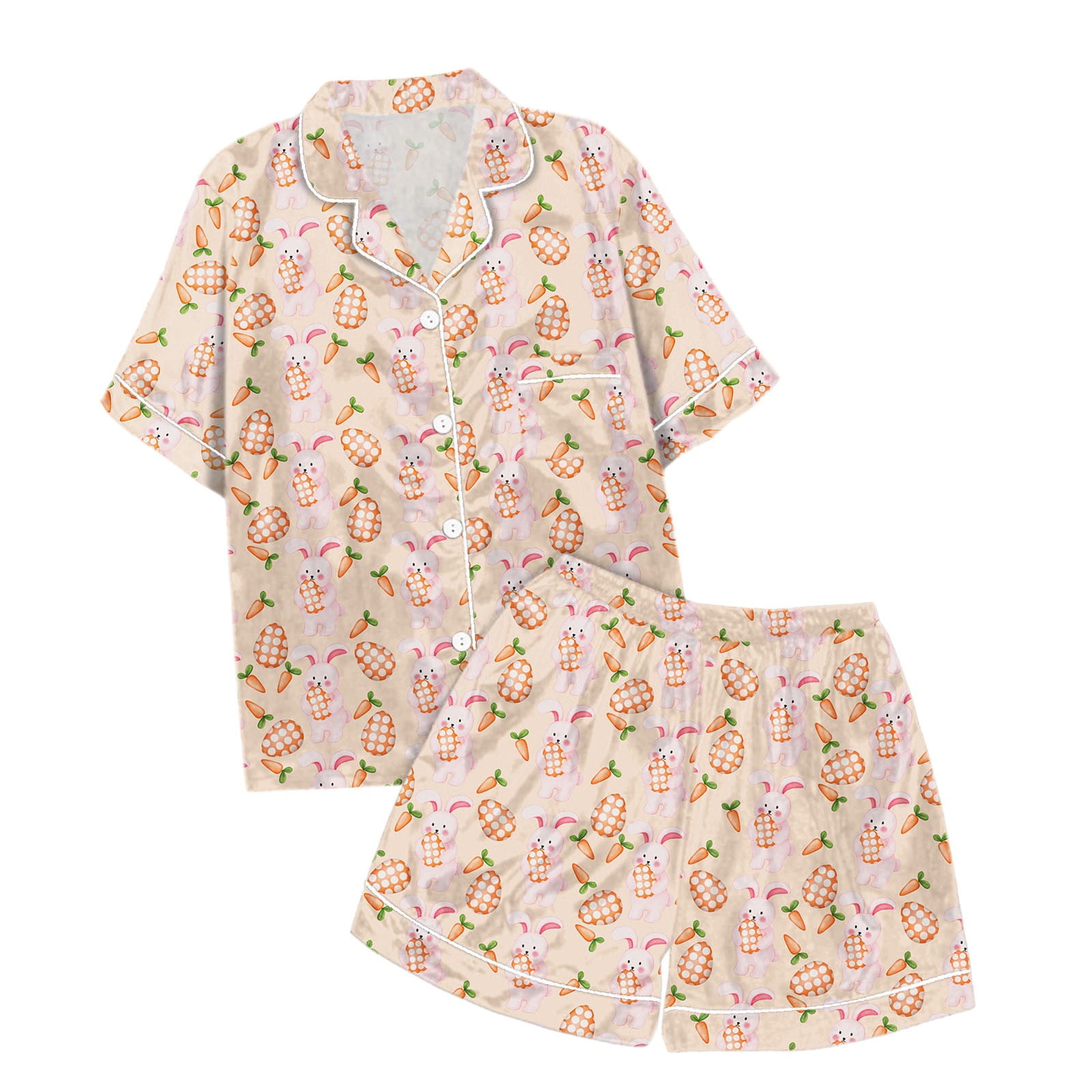 PEASKJP Womens Cute Pajamas Set Soft Button Down PJS Long Sleeve Shirt Pajama Pants Sleepwear Orange L
