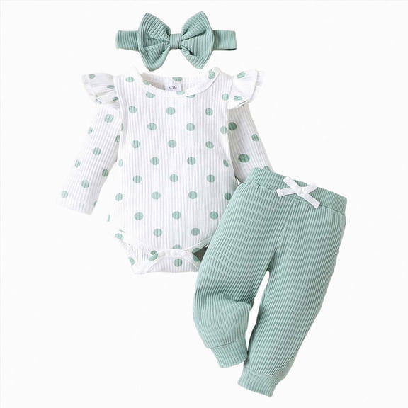 Leey-World 6-9 Month Girl Clothes Baby Girl Clothes Newborn Infant Outfits Ruffle Romper Floral Pants Cute Headband Sets for Girls(Light Green,12-18 Months)