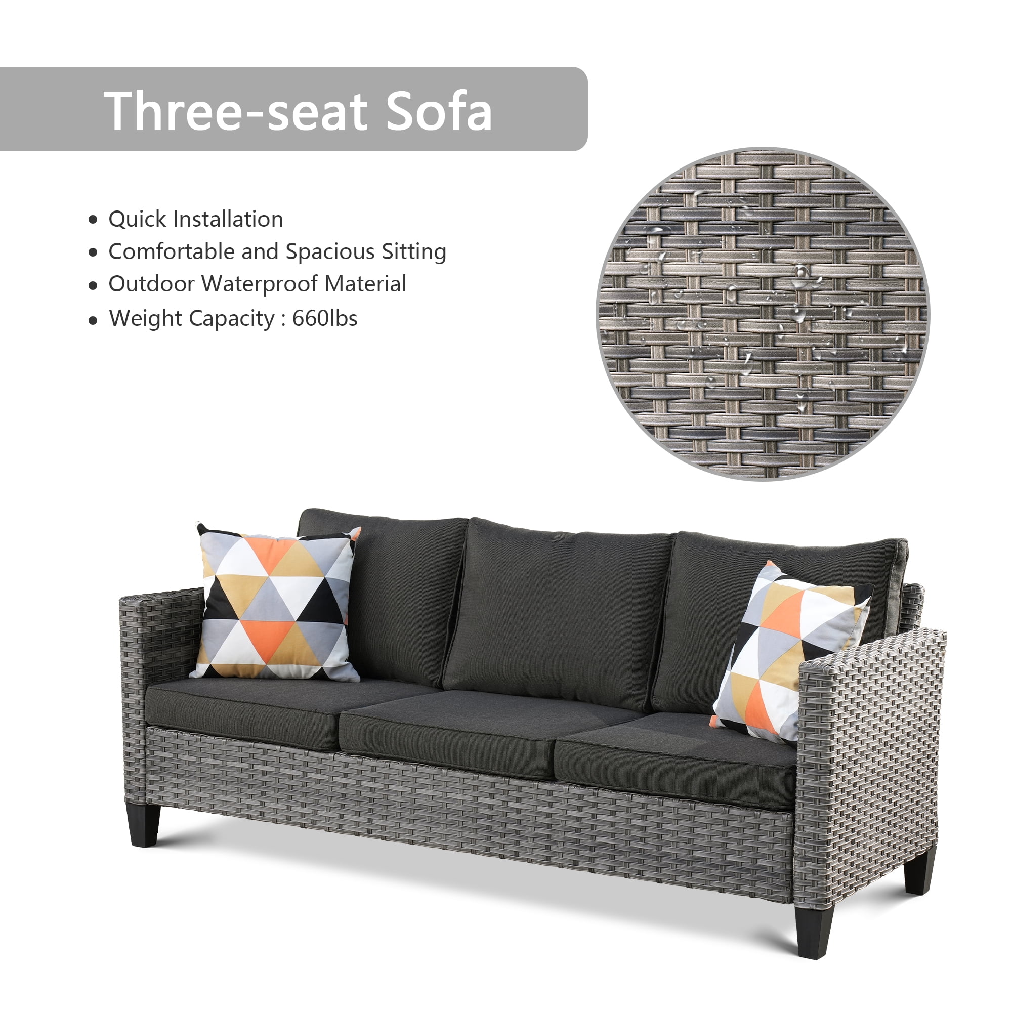 Ovios 3-Piece Outdoor Furniture Set All-Weather Wicker Patio Sofa with Cushions for Conversations