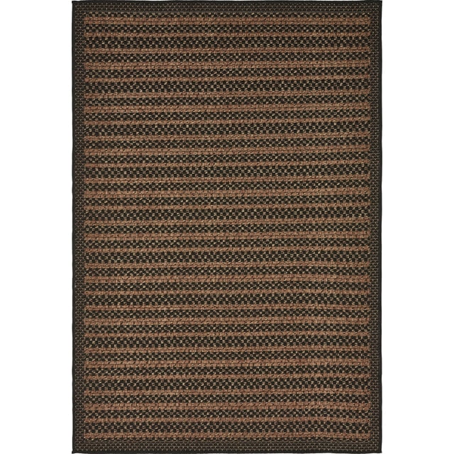 Unique Loom Outdoor Collection Tapis d'Intérieur et d'Extérieur Décontracté à Rayures Tonales, 4' x 6', Noir/brun