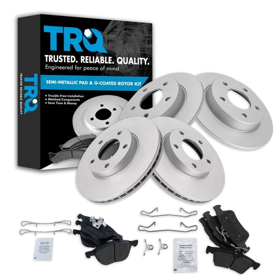 TRQ Front and Rear Brake Pad & Rotor Kit Brake Pads Brake Rotor Semi-Metallic Premium G-Coated Fits Select 2006-2013 Mazda 3