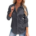 thumbnail image 2 of LIZUOJUNF Womens Dress Shirts Button Down Shirt Wrinkle-Free Business Casual Blouse Office Work Tops Stand Collar Long Sleeve Loose Fit T-shirt, 2 of 7