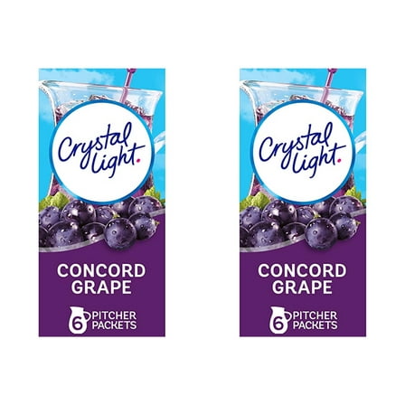 Crystal Light Sugar-Free Concord Grape Low Calories Powdered Drink Mix 6 Count Pitcher Packets (Pack of 2)