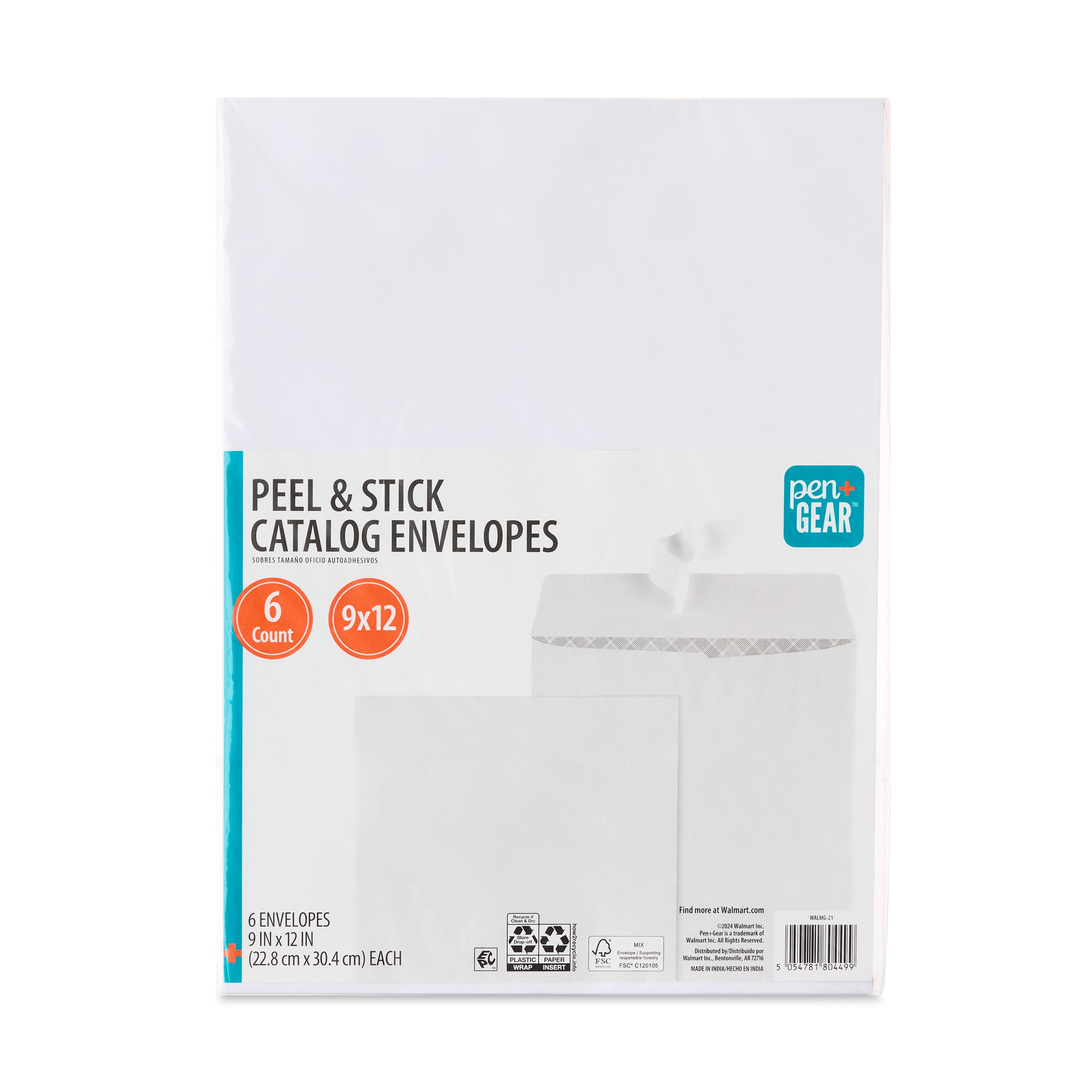 (3 pack) Pen+Gear Peel and Stick Catalog Envelopes, White, 9 in x 12 in, 6 Count