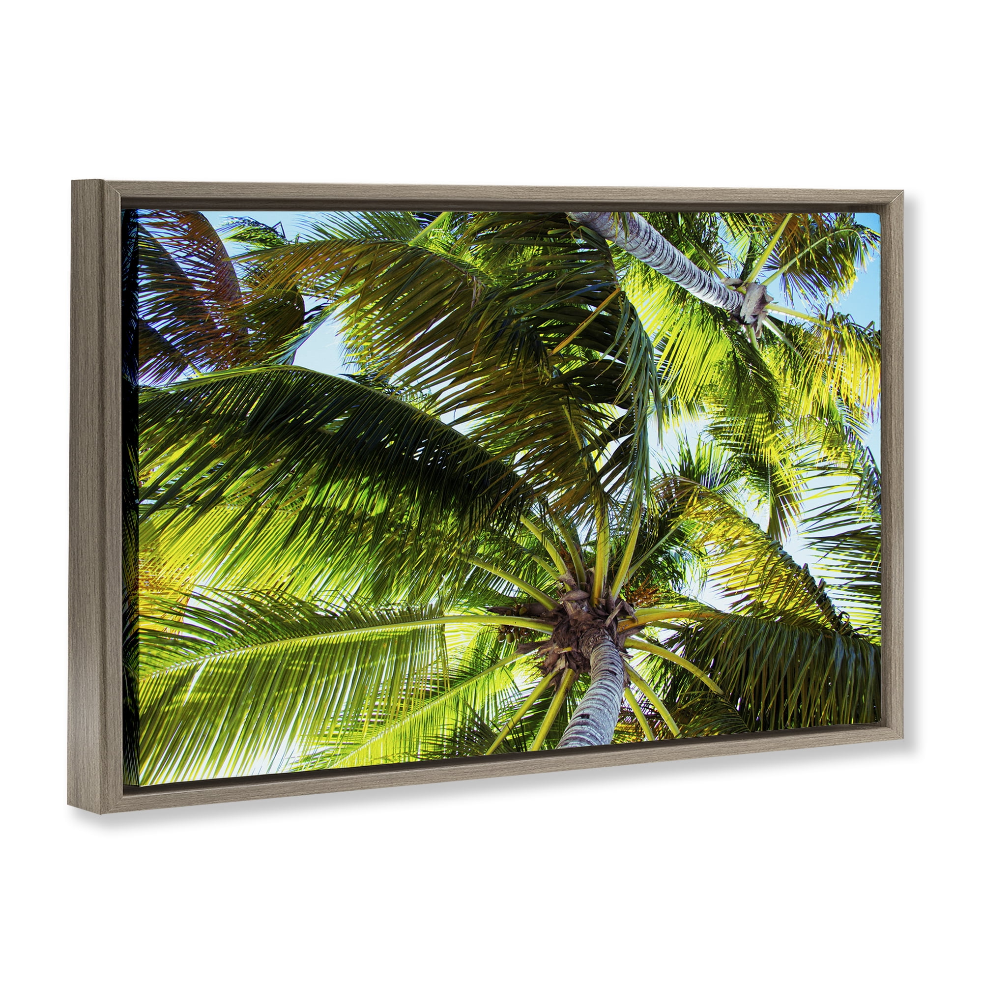 Stupell Industries Swaying Palm Leaves Botanical & Floral Photography Brown Floater Framed Canvas Art Print Wall Art, 31 x 21