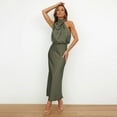 thumbnail image 5 of IDOPIP Women's Elegant Sleeveless Satin Dresses Halter Mock Neck Elastic Waist Cocktail Party Dress, 5 of 6