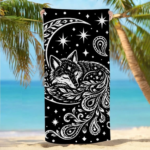 RKSupls 30x60inch Beach Towel Quickly Absorb Moisture - Sleeping Fox On Crescent Moon Print, Ultra-Soft Microfiber Ideal for Bathroom beach yoga