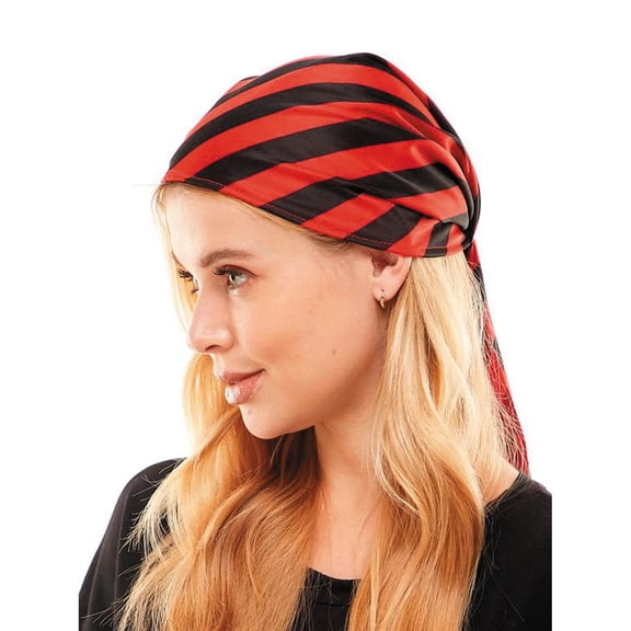 Morris Costumes Adults' Red & Black Striped Pirate Bandana Halloween Costume Accessories - Red One Size