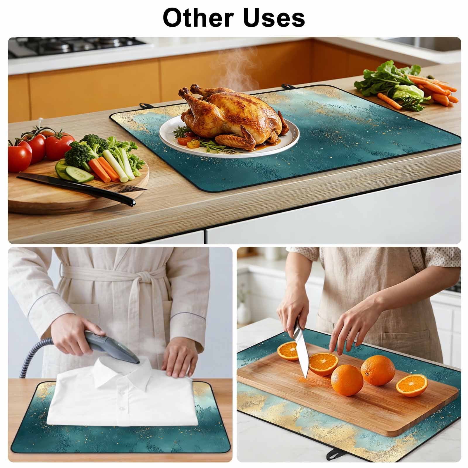 Abstract Turquoise Gold Stove Top Cover for Electric Stove, Heat-proof & Non Slip Glass Top Stove Cover Protector, Modern Minimalist Art Kitchen Flat Cooktop Rubber Mat 24x21 Inches