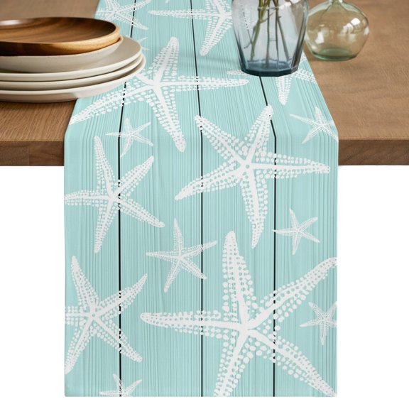 Table Runners 70 Inches Long Dress Scarves, Mint Green Starfish Farmhouse Coffee/Dining/Kitchen Table Decor, Holiday Table Runner, Summer Coastal Nautical Ocean Wooden 13x70 Inch