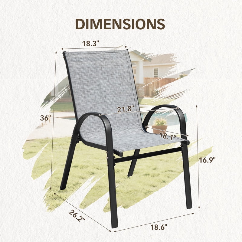 Homall Patio Dining Chairs Set Of 4, Textilene Fabric & Metal Frame, Outdoor Conversation Armchairs, Gray