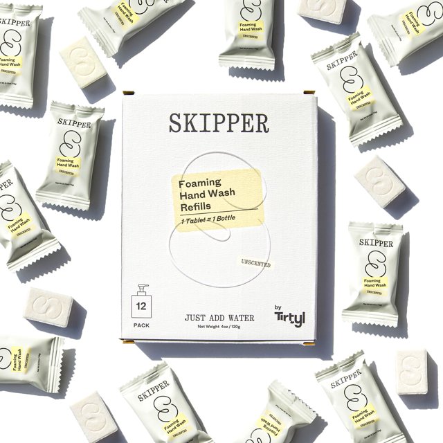 Recambios para tabletas de jabón de manos espumoso Tirtyl Skipper - Paquete de 12 - 96 fl oz en total (12 x 8 fl oz) - Renombrado - Embalaje compostable - Sin perfume